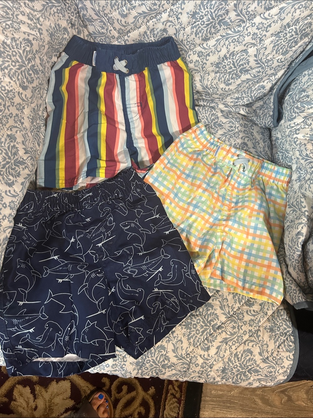 Kids Swim Trunks - Multicolor Stripe, Navy Shark & Pastel Plaid - Picture 1 of 4